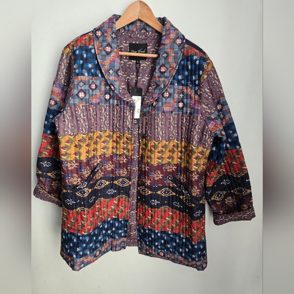 New YOUNG THREADS Colorful Patchwork Button-Up Quilted Jacket - Picture 3 of 8